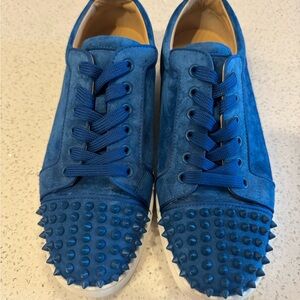 Blue Suede Sneakers with Studded Toe